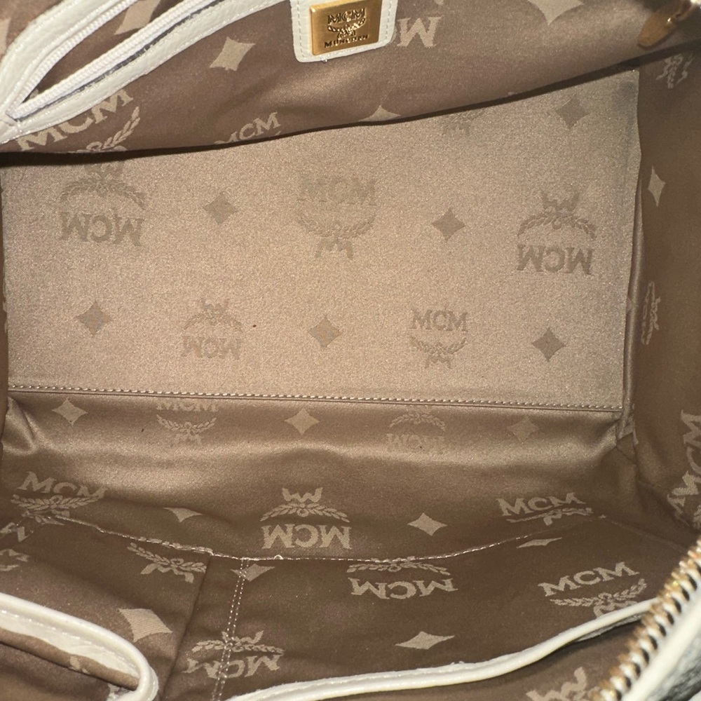 MCM Beige and White RARE Logo Satchel - Picture 11 of 14